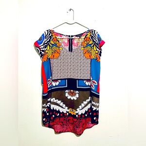 Express Womens Short Sleeve Blouse M Boho Babydoll Colorful Floral